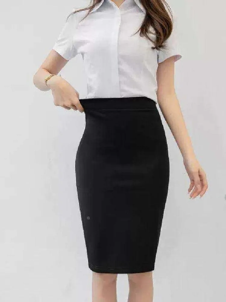 black-bodycon-skirt-workwear-slimming-no-pocket-square-integrated-design-casual-style-printed-polyester-fabric