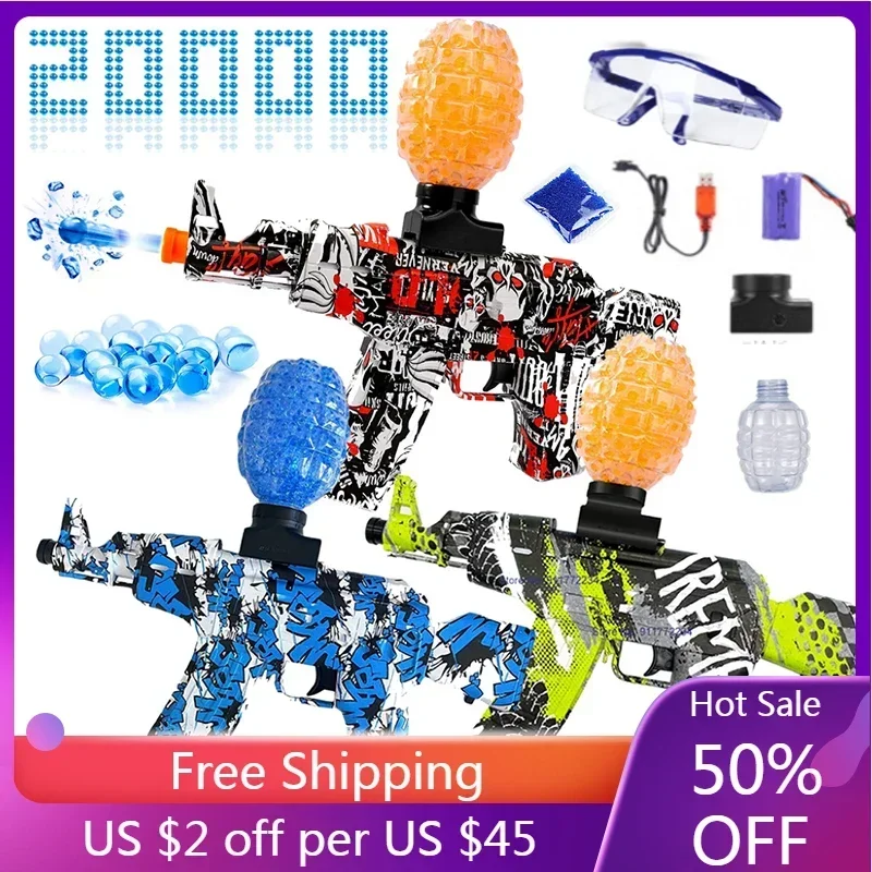 Elétrica AK47 Water Beads Toy Gun, Splatter Ball Pistol, jogo de tiro ao ar livre, arma de airsoft para meninos e meninas, novo, 2024