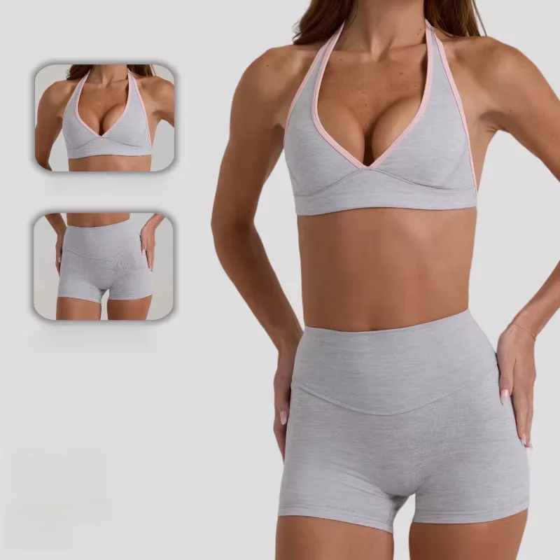 Workout Sets Girls Clothes Yoga Sports Bra Shorts Suits Seamless Peach-shaped Woman 2 Piece Gym Set Summer Athletic Shorts