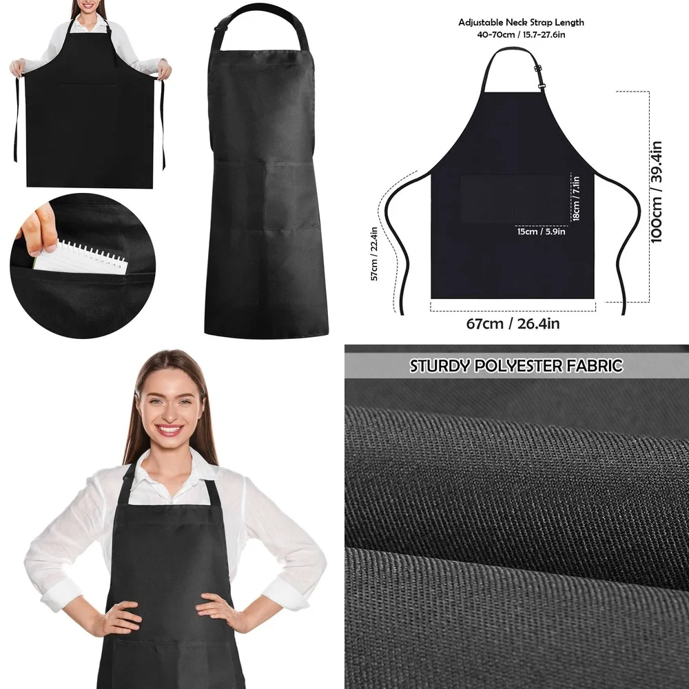 

Сверхмощный черный кухонный фартук для мужчин и женщин, рабочая одежда для приготовления пищи, регулируемый фартук с завязками на спине и длинными рукавами с карманами