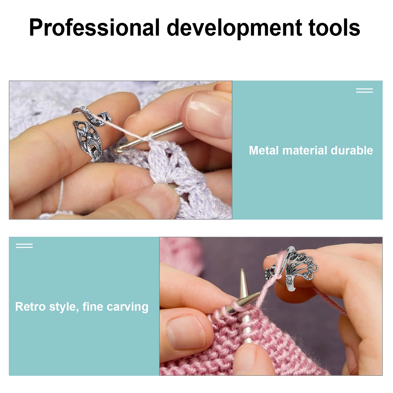 

8pcs Retro Peacock Ring Woolen Yarn Knitted Finger Holder Knitting Loop Crochet Tool Yarn Guide Thimble Open Finger Ring Sewing