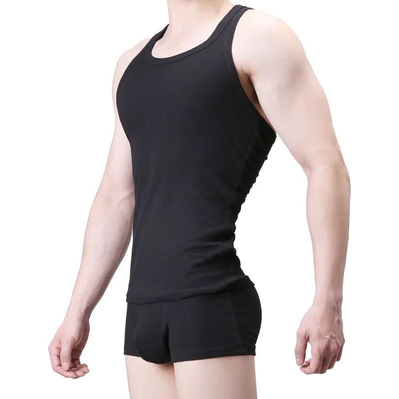 Youth Elastic Tight Ribbed Cotton Tank Top Men Clothing Lycra Slim Fit Sweat-absorbing Breathable H-shaped Bottom Home Lingerie