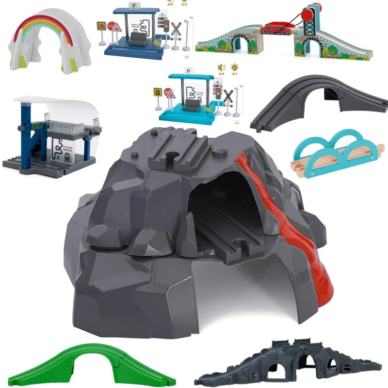 Houten treinbaan Alle soorten kinderen spoorwegspeelgoed van brugrailaccessoires geschikt voor Biro Wood Tracks Toys houten blokken set