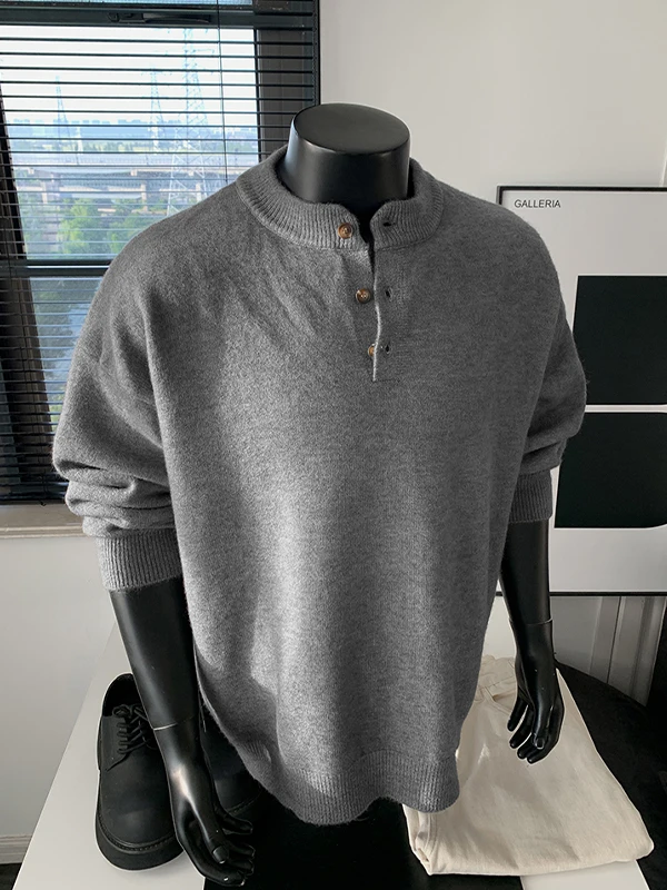 

American Sle Cleanfit Henry Collar Long Sve Men's Sweater Autumn Trendy Lazy Sle High Street Base irt Top