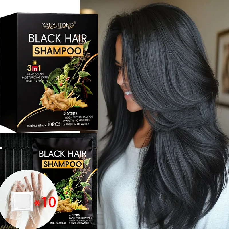 10Pcs Fast Black Hair Shampoo 5 Mins Fast Become Black Hair Dye Herb Natural Hair Care Restore Colorant Shampoo Hair Care view 2