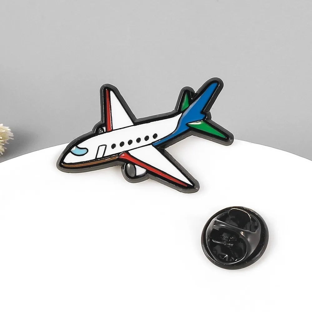 Creative Cartoon Airplane Lapel Pin Funny Fashion Metal Enamel Badge Airliner Simple Letter Aircraft Brooch World Traveler