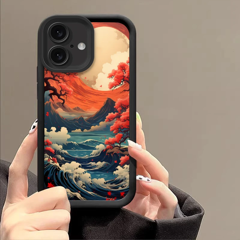 Cartoon scenery For IPhone 16 11 13 14 12 Pro Max 15 Plus SE 2020 X XR XS Max 8 7 Plus Mini black Soft Silicone Phone Case