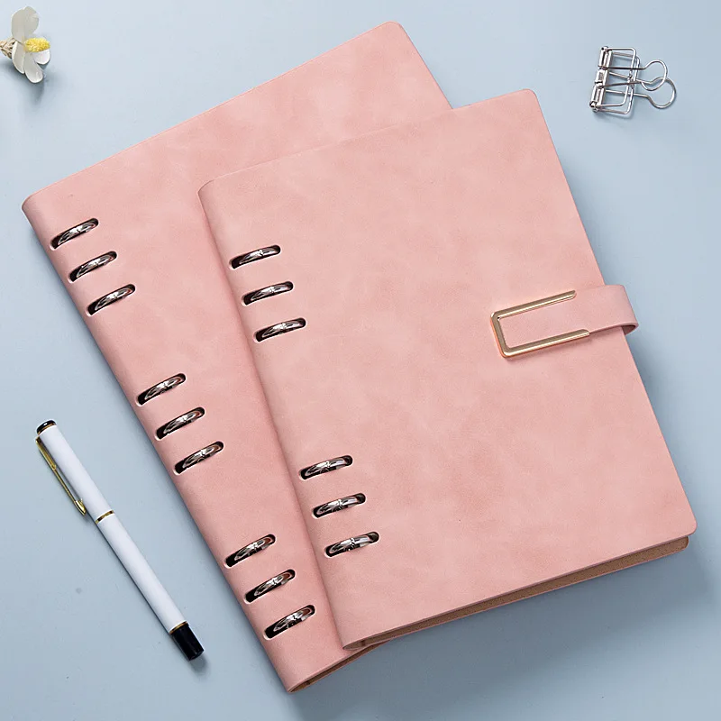 Refillable Loose Leaf Notebook PU Loose Leaf Binder with 6-Ring A5 Size, 9-Ring B5 Size Officr School Budget Book Daily Planner