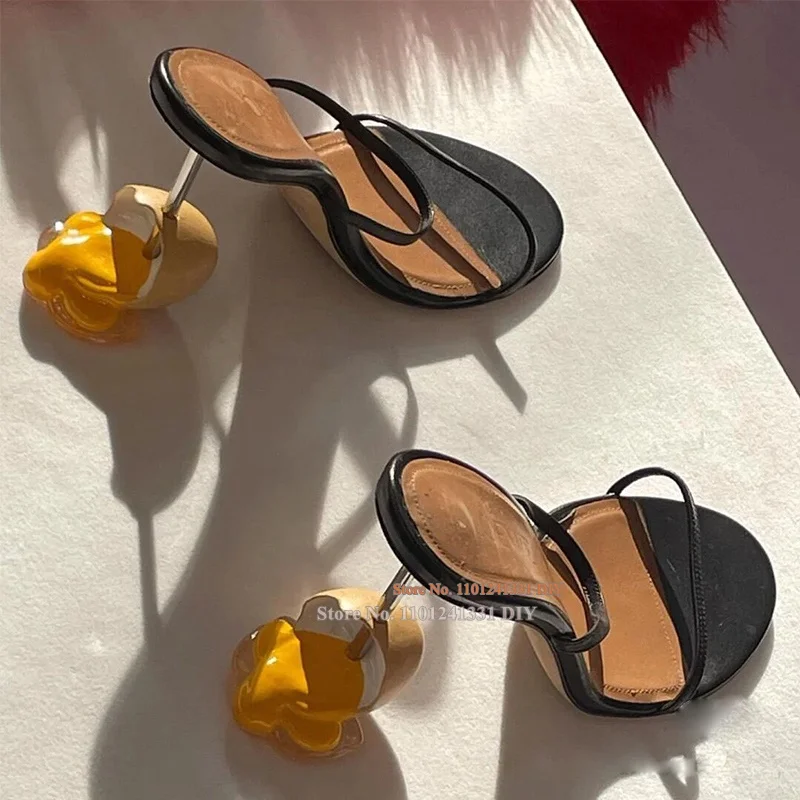 Skórzane sandały na wysokim obcasie Broken Egg w kolorze białym Naturalne damskie szpilki na cienkim obcasie Letnie buty imprezowe