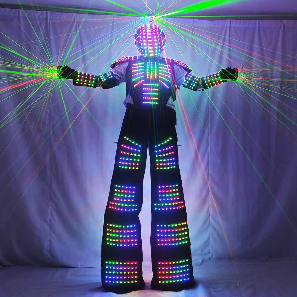 Full Color Pixel LED Robot Costume David Guetta LED Robot Suit Laser Robot Jacket Ranger Stilts Clothes Luminous Costumes