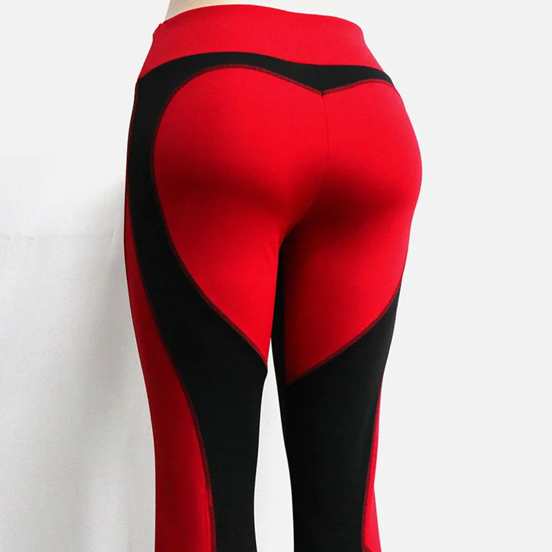 Leggings a forma di cuore donna nuovo colore rosso nero pantaloni a vita alta Leggins stampati Patchwork Leggings Fitness elastici di grandi dimensioni