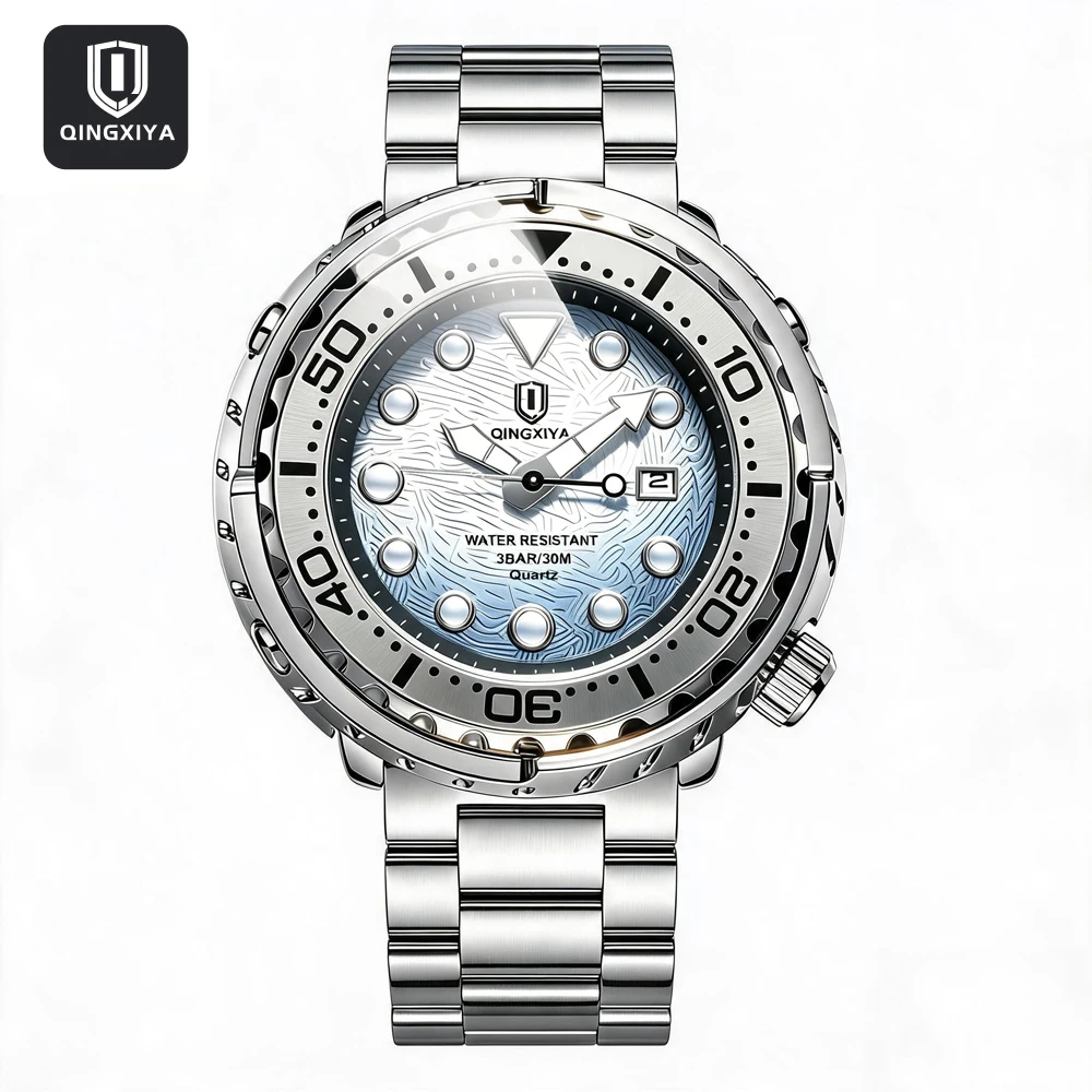 QINGXIYA Brand New Fashion Mens Watches Luxury Stainless Steel Waterproof Luminous Quartz Watch for Men Calendar Clock Relogio
