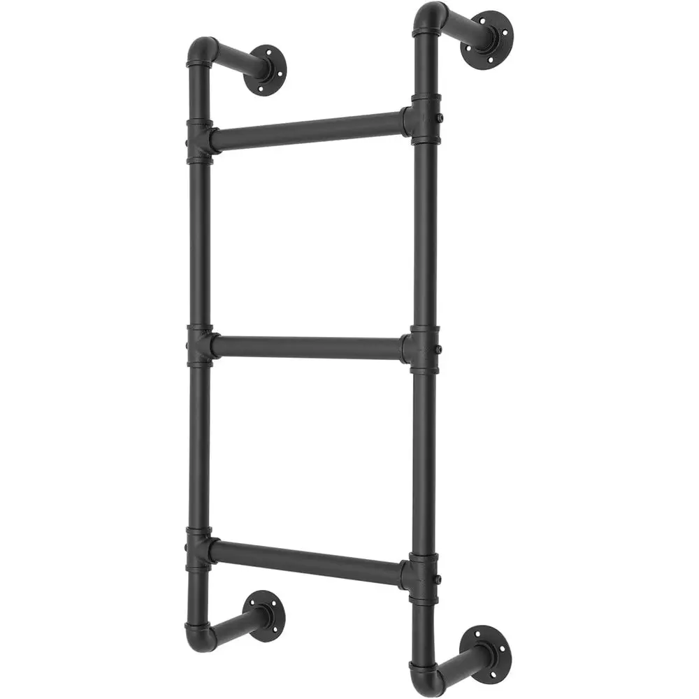 3-Rung Bunk Bed Ladder, 3.3x1.5T Wall Mount Basement Window Well Egr, Black Wrought Iron Industrial Pipe Step Loads 330lbs, Indo