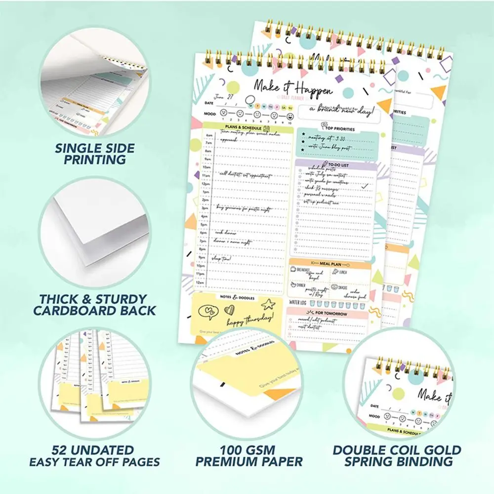 โน้ตบุ๊คน่ารัก 52 แผ่น To Do List Notepad Easy Tear-off Weekly Planner A5 Agenda Planner Memo แบบพกพาราง Journal Agenda