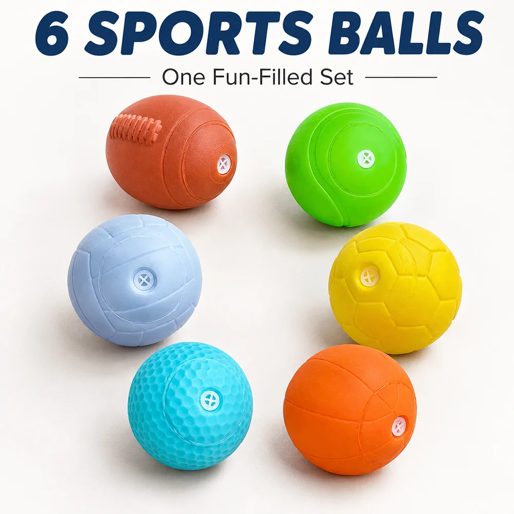 6PCS Mini Sports Ball Set Soft Rubber Tactile Hand Grip Balls, Basketball Soccer Volleyball Rugby Sensory Play Toy for Daily Use
