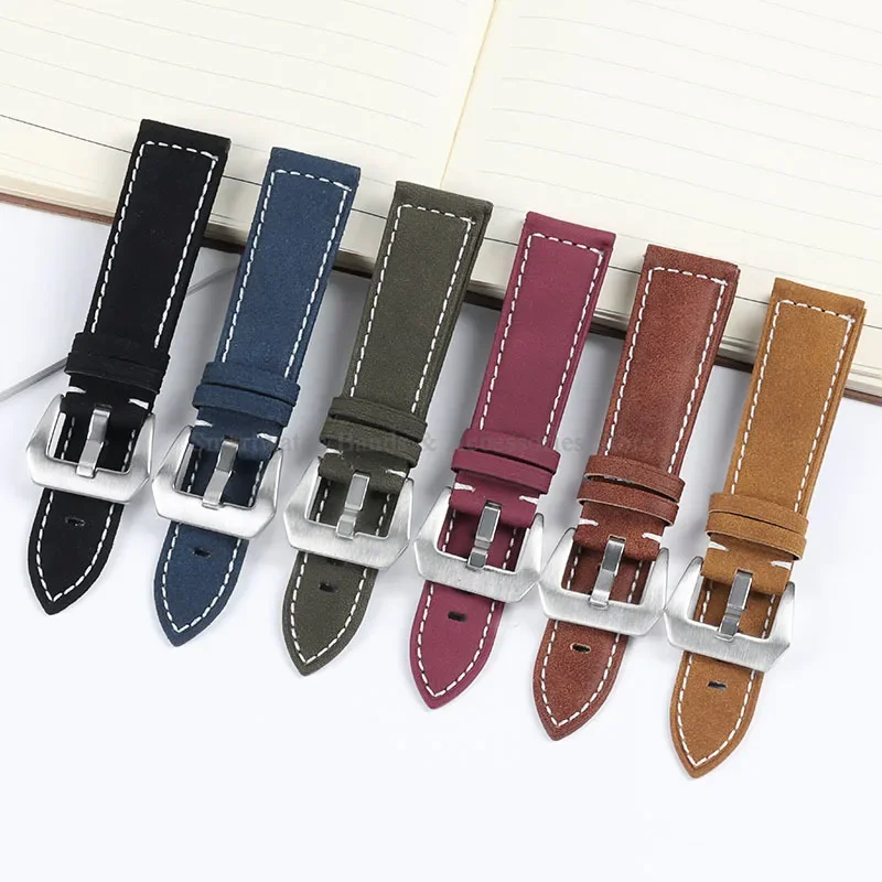 18mm 20mm 22mm 24mm Brushed Cowhide Leather Watch Band for Panerai Vintage Bracelet Metal Pin Buckle Universal Sport Wrist Band