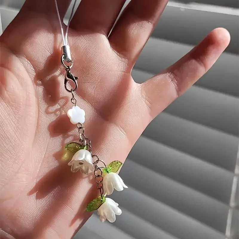 Small Fresh Handmade Lily Of The Valley Flower Beaded Mobile Phone Case Hanging Ornament Bag Pendant Decoration Pendant