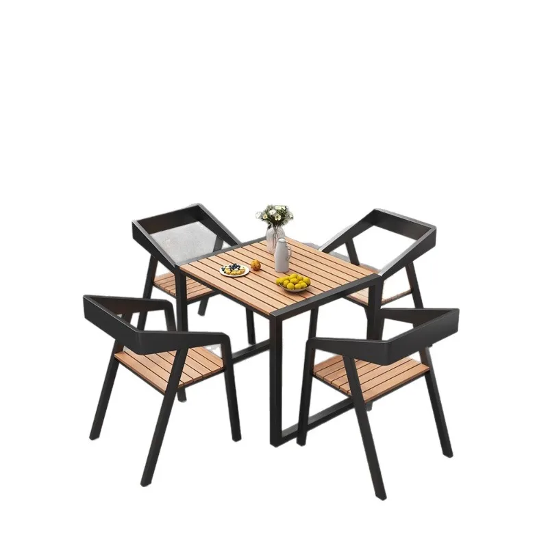 

Park outdoor courtyard table and chairs, outdoor waterproof and sunproof dining table, balcony, open-air iron plastic wood barbe