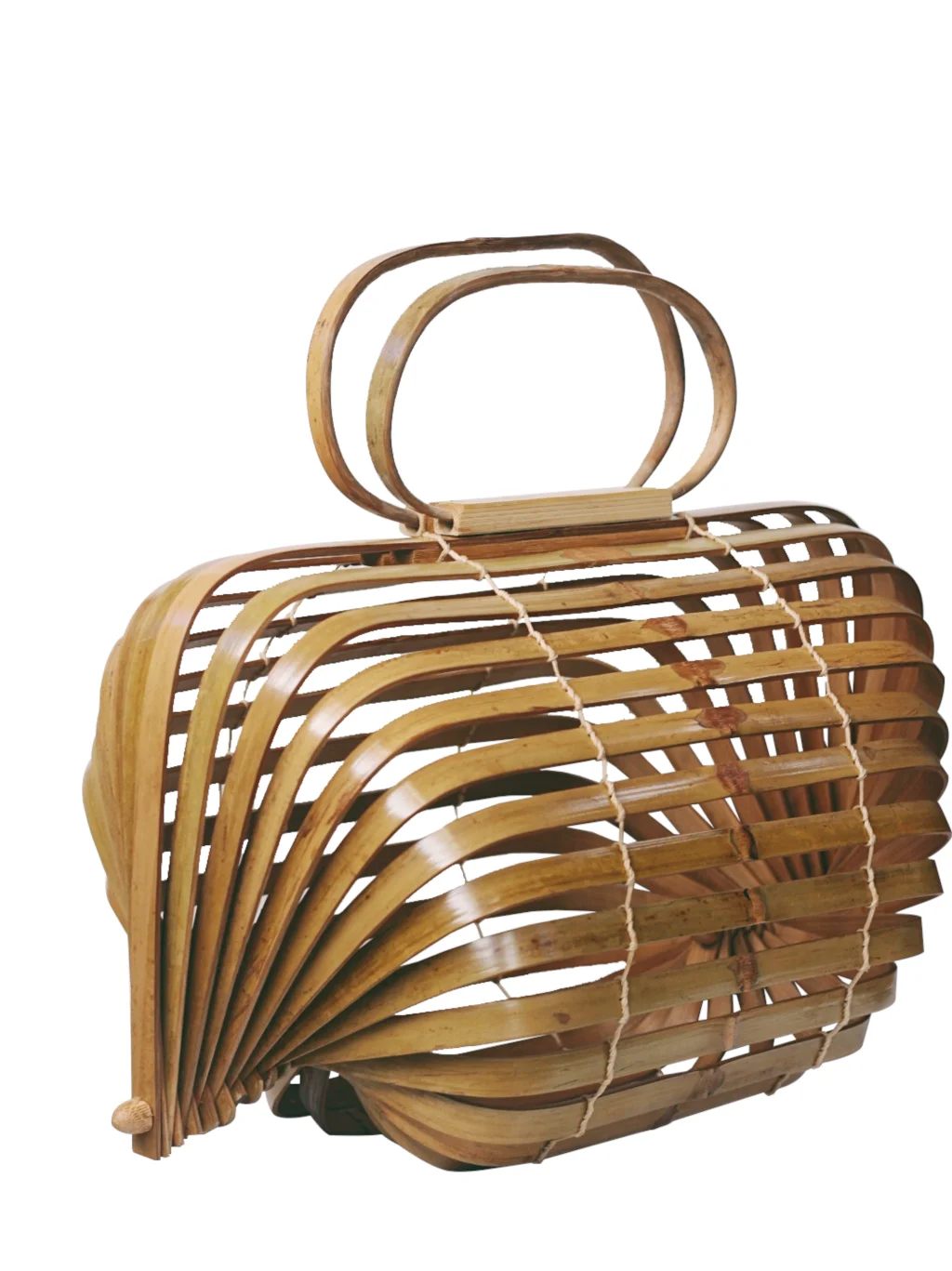Unique Bamboo Basket Bag Hollow Beach Bag Handbag Foldable Bag / Rotatable axis Design (magnetic metal sheet lock) A4525