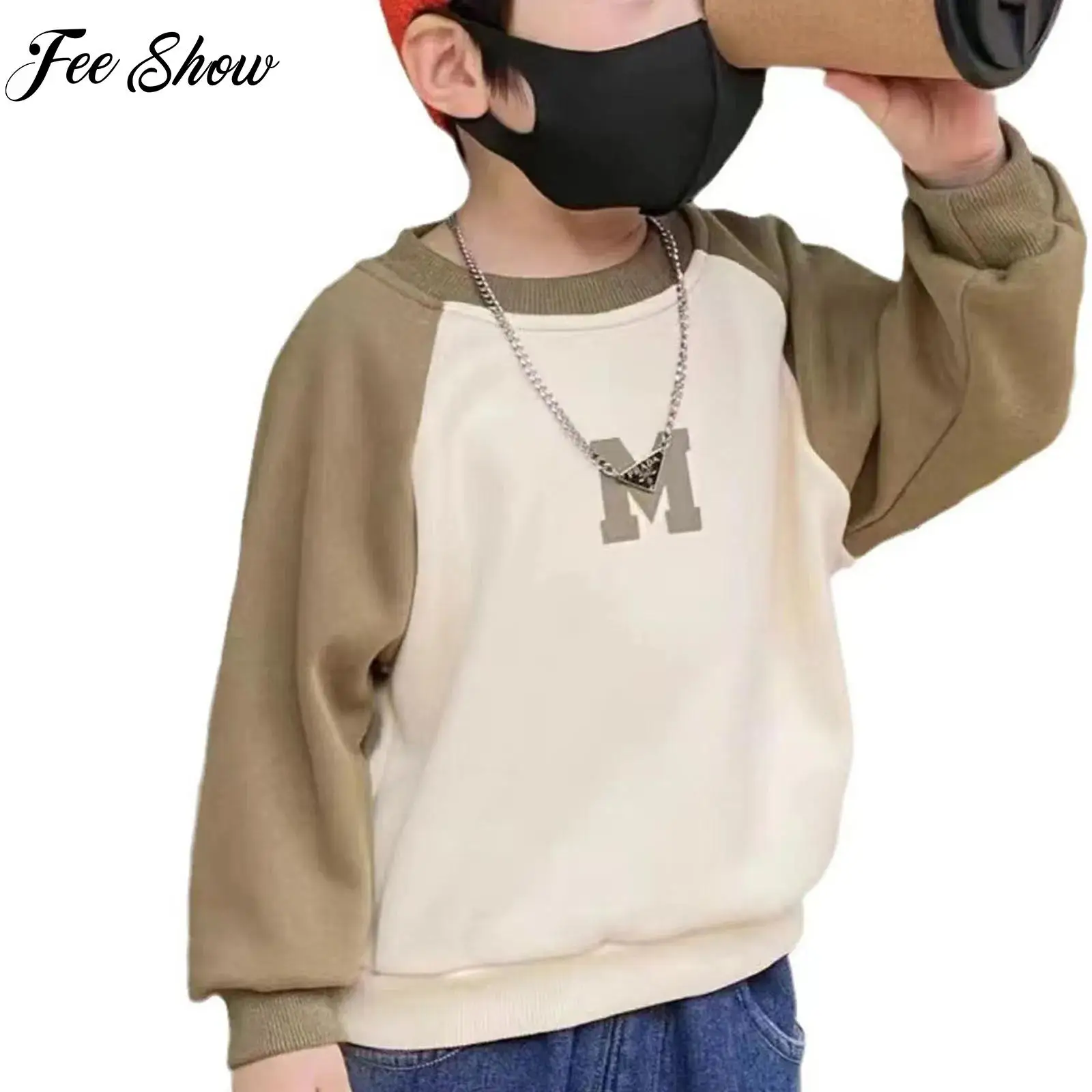 

Детские модные повседневные спортивные топы для мальчиков, лоскутный свитшот с цветными блоками, круглый вырез, длинные рукава реглан, пуловеры с буквенным принтом, топы