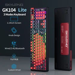 GK104 Lite 3-Mode Mechanical Keyboard 1.14inch screen Switch Hot-swap RGB Backlit PBT Keycap Full-Size Wireless Gaming Keyboard