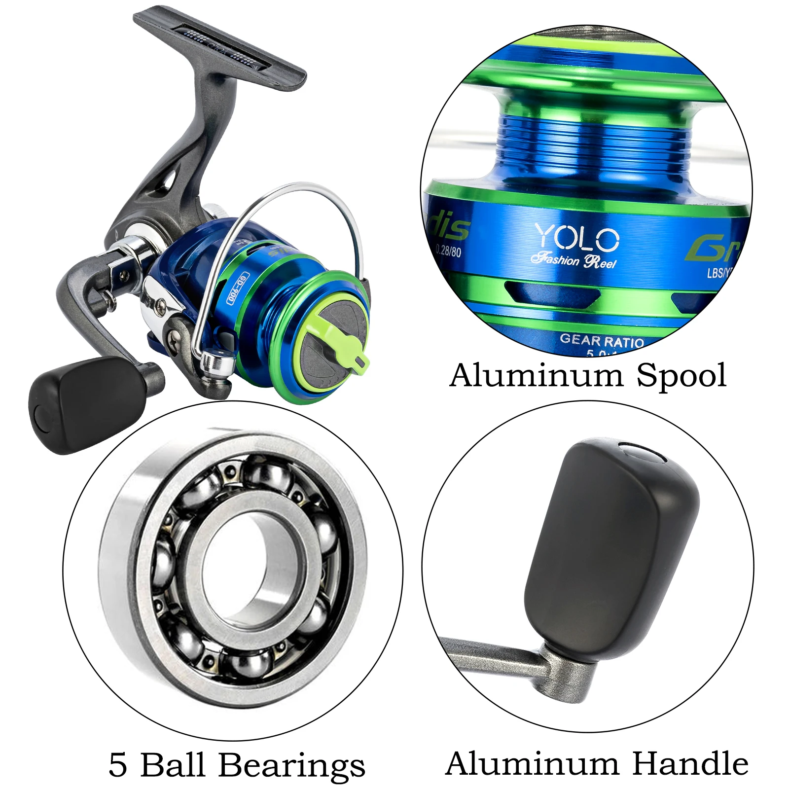 Fishing Rod and Reel Combos Full Set Winter Ice Spinning Reel 65cm Rod 5.0:1 Jig Head Hook Spoon Soft Lure Bobber Line