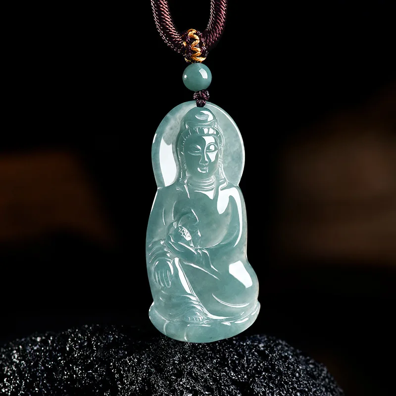 Natural Burmese Jadeite Guanyin Pendant Necklace Gemstone Designer Carved Amulet Real Jade Charm Jewelry Gifts for Women