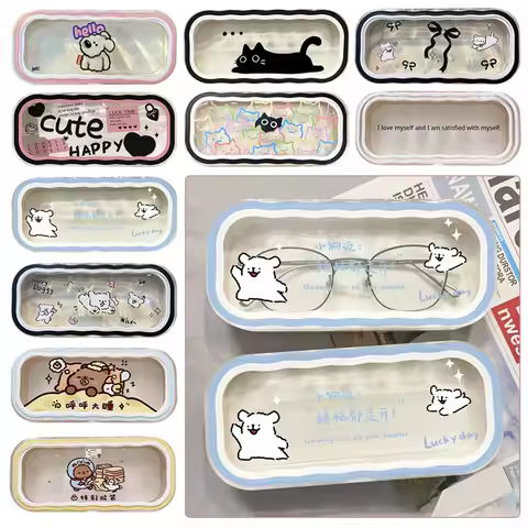 Kawaii Puppy Transparent Glasses Case Cute Cat Sunglasses Storage Box Glasses Protective Case Gifts for Girls