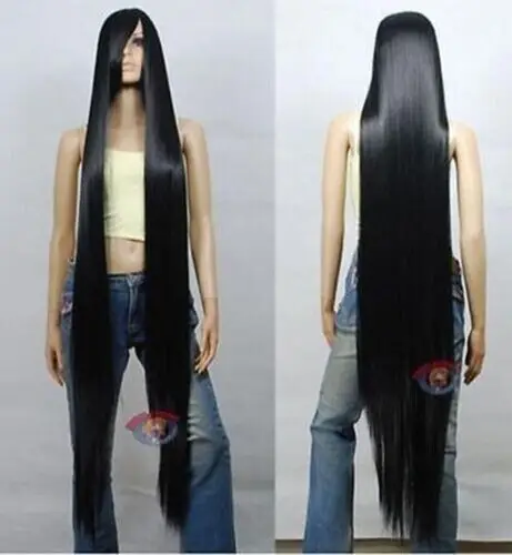 

150cm Long Straight cosplay Black party HAIR Synthetic Wigs