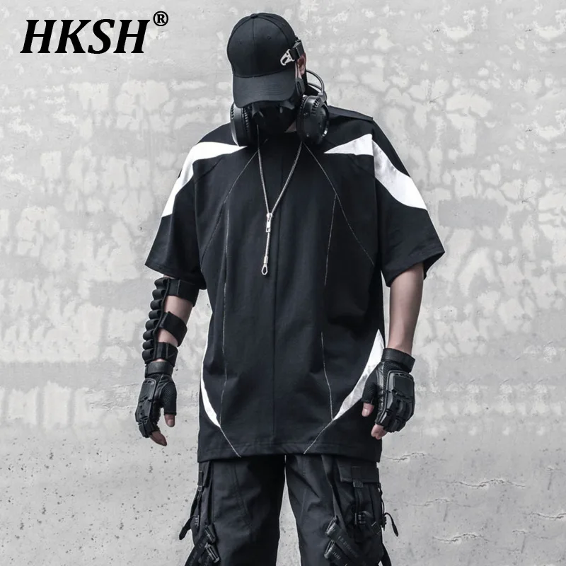 

HKSH Summer Heavy Weight Niche Deconstruction Color Contrast Spliced Tactical T-shirt Loose Metal Design High Street Tees HK1120