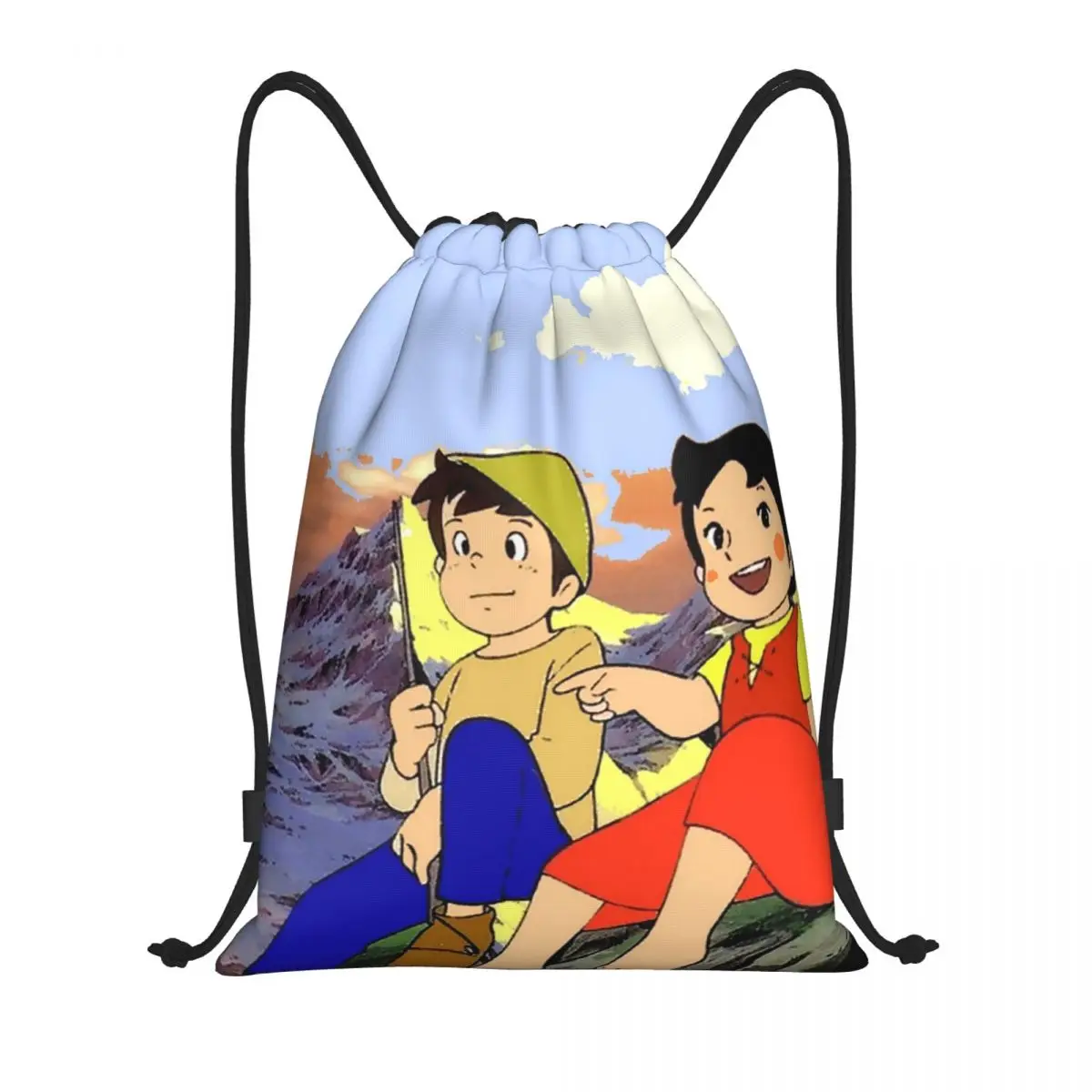 Heidi And Peter On The Mountain Drawstring Backpack Women Men Gym Sport Sackpack Foldable Shopping Bag Sack