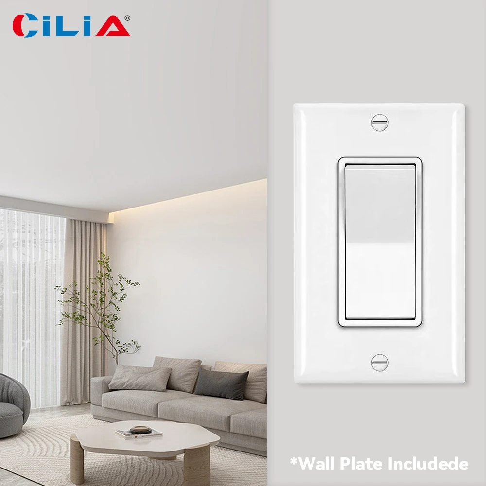 CILIA Single Large Button Decorative Switch, 15A 120V 60Hz, Wall-mounted On/off Switch Including a PVC Pure White Panel