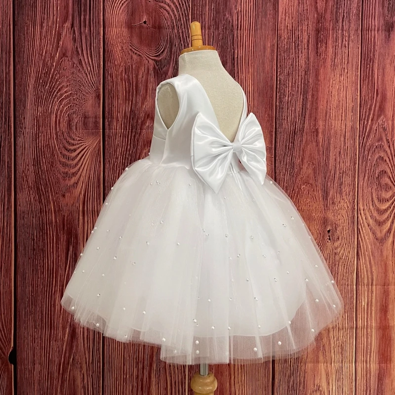 Vestidos de niña de flores para bodas, tul, perlas hinchadas con lazo, fiesta de noche, graduación, primera comunión, desfile, Princesa, vestidos de baile para niños