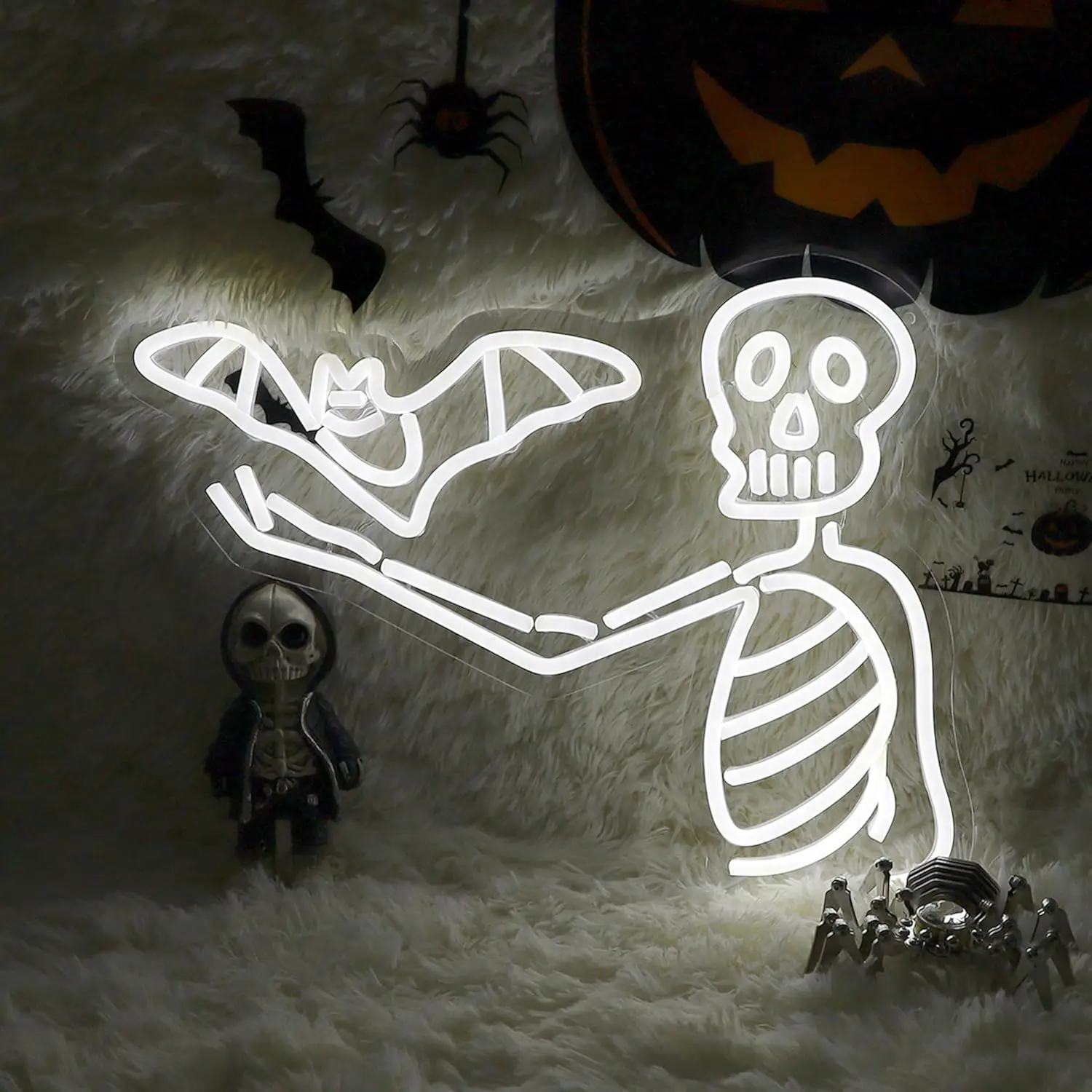 

Bat Skeleton Neon Sign Dimmable Efficient Night light for Bar Bedroom Man Cave Decor Gothic Party Wall Draw Birthday Art Gifts