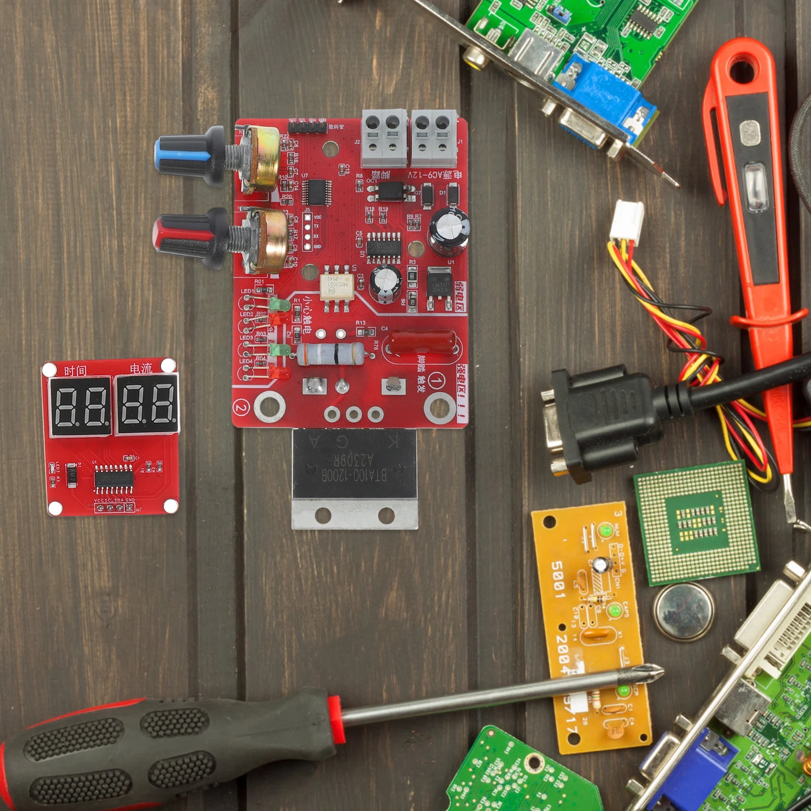 

Spot Welder Control Board 100A Digital Display Time Current Adjustment Welding Machine Controller Panel PCB Circuit Random Color