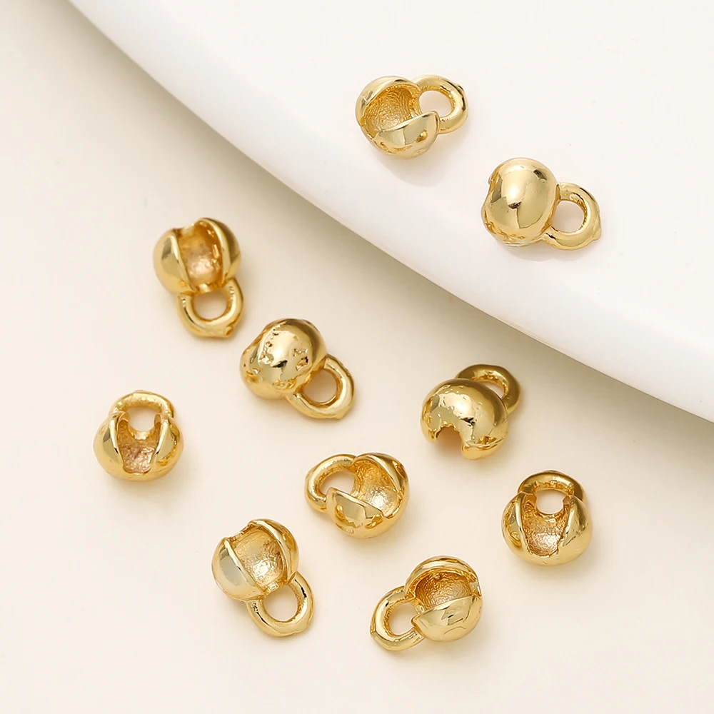 20/40pcs 14/18K Gold Plated Brass Clam Shell Bead Tip Crimp Ends with Loop Crimp Beads For DIY Necklace Jewelry Making