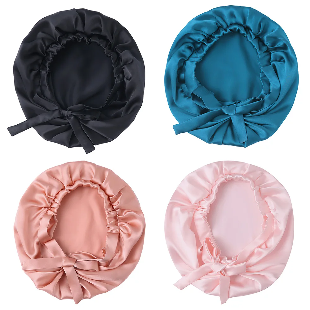 Women Satin Sleeping Cap Solid Color Hair Wrap Bonnet Night Sleep Cap Femme Hair Cover Bonnets Shower Caps