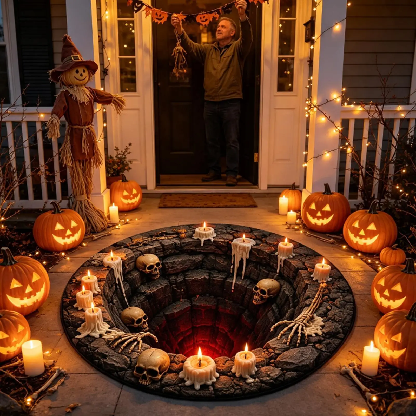 Optical Illusion Area Rug 23.6 Inch Plush Round Spooky Abyss Rug Non-slip Halloween Area Rug For Home Hotel Dorm Indoor Outdoor