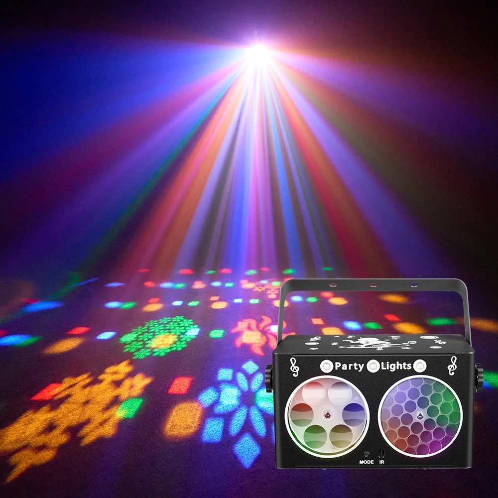 3IN1 DJ Party Light LED Stage Light Sound Activated Patterns Light Kaleidoscope Strobe Light Laser Light Holiday Wedding Decor
