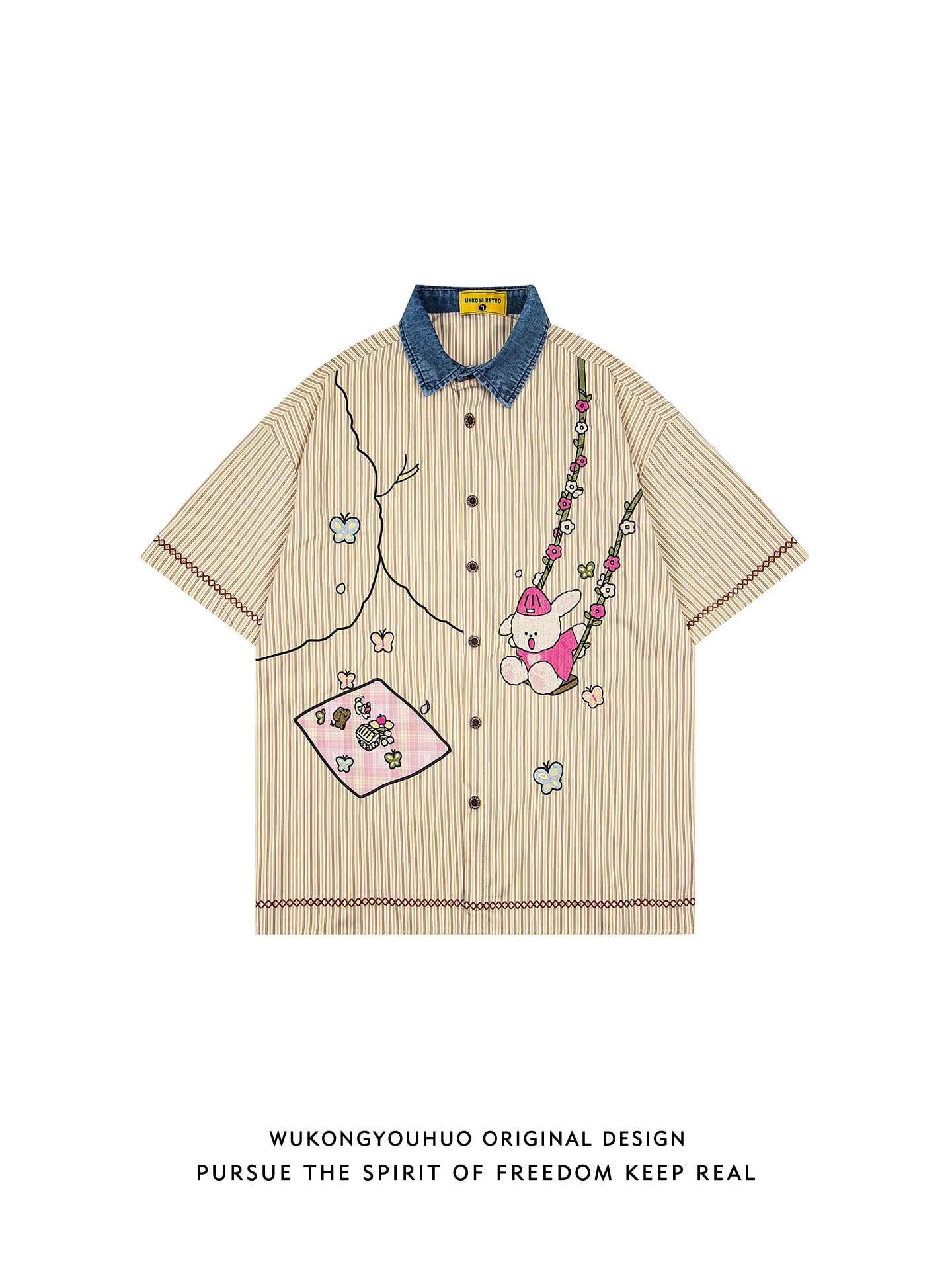 

Summer Embroidered Striped Design Loose Men's ort Sve irt Casual Sle Versatile f Sve irt for Couples