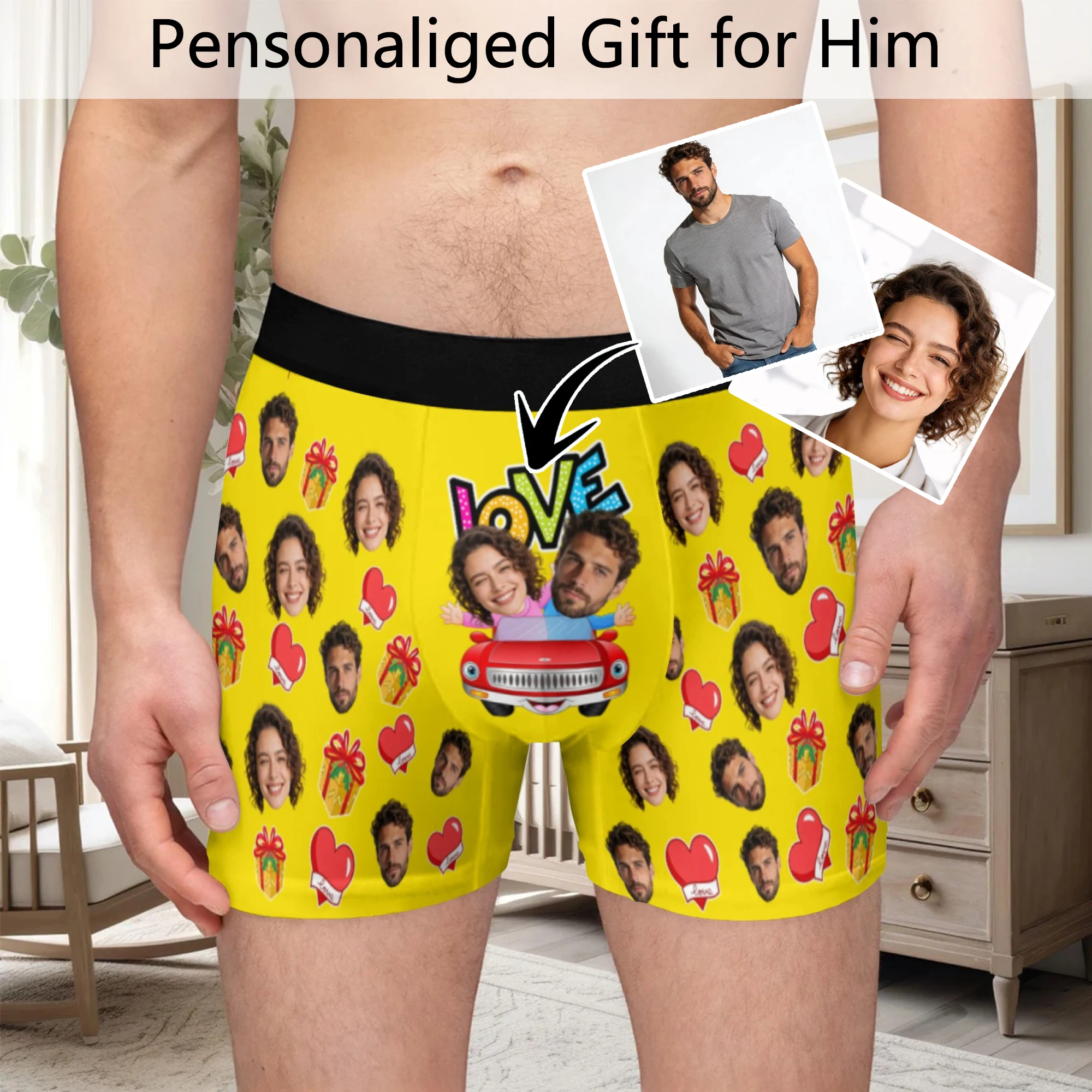 Customized Personalized Facial Photo Underwear Men's Flat Corner Valentine's Day Gift Husband Anniversary Gift Father Son Birthd