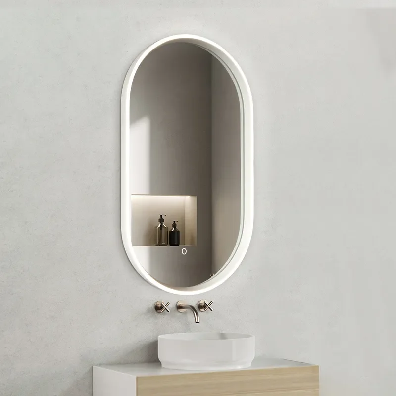 Cream LED Smart Bathroom Mirror with Anti Fog and Adjustable Brightness Modern Vanity Lighted Mirror for Wall Mount Home