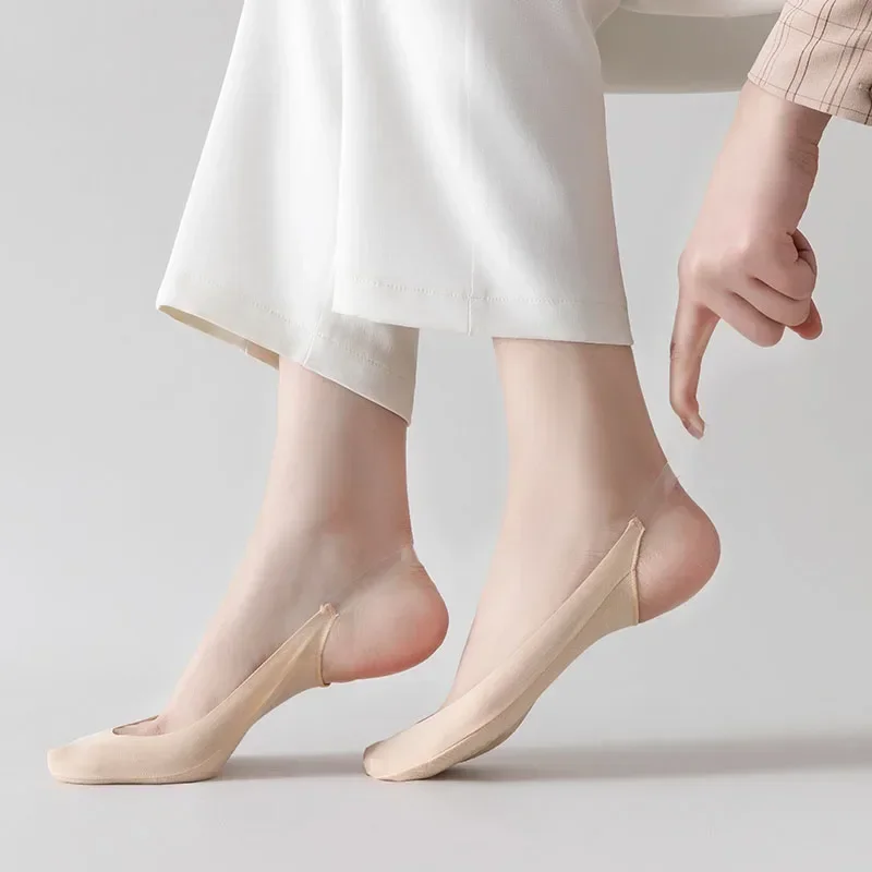 Summer Women Invisible No Show Socks Suspender Ice Silk Low Cut Socks for Female Ladies High Heels Anti-slip Half Sock Slippers image 2