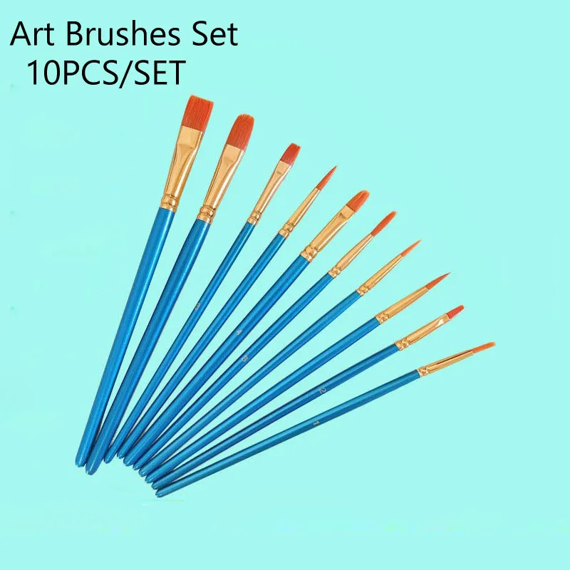 

Wholesale 10PCS/Set warpped in colored opp bag Artist Brushes for Oils Painting Watercolor Acrylic Gouache Drawing Art Supples