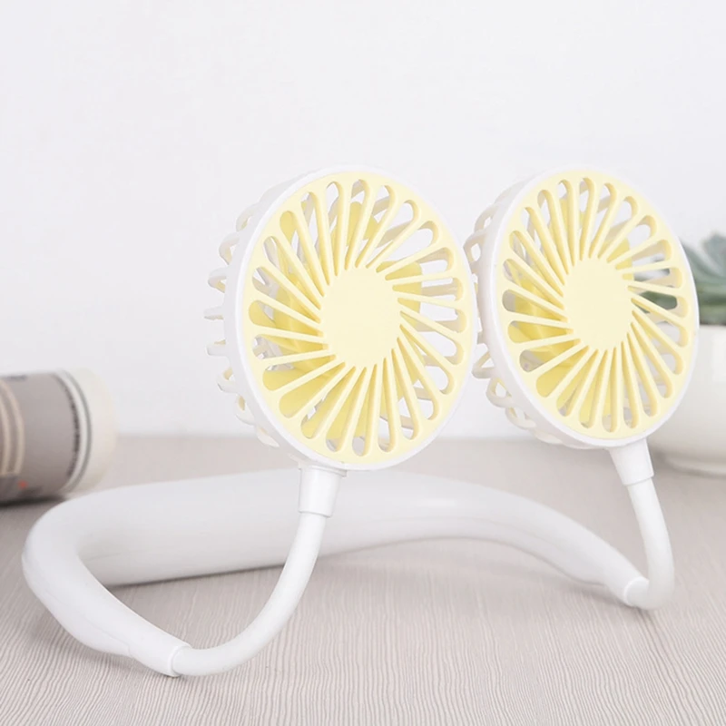 Hot Portable Neck Hanging Fan USB Rechargeable Hands Free Cold Cooler Mini Neck Dual Heads Home Office Outdoor Sports