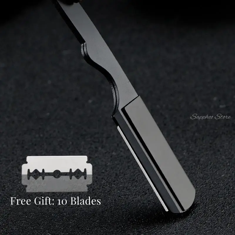 Professional Straight Edge Stainless Steel Folding Razor Golden Sandalwood Handle SHAVING RAZOR Barber Tools Free 10 Blades