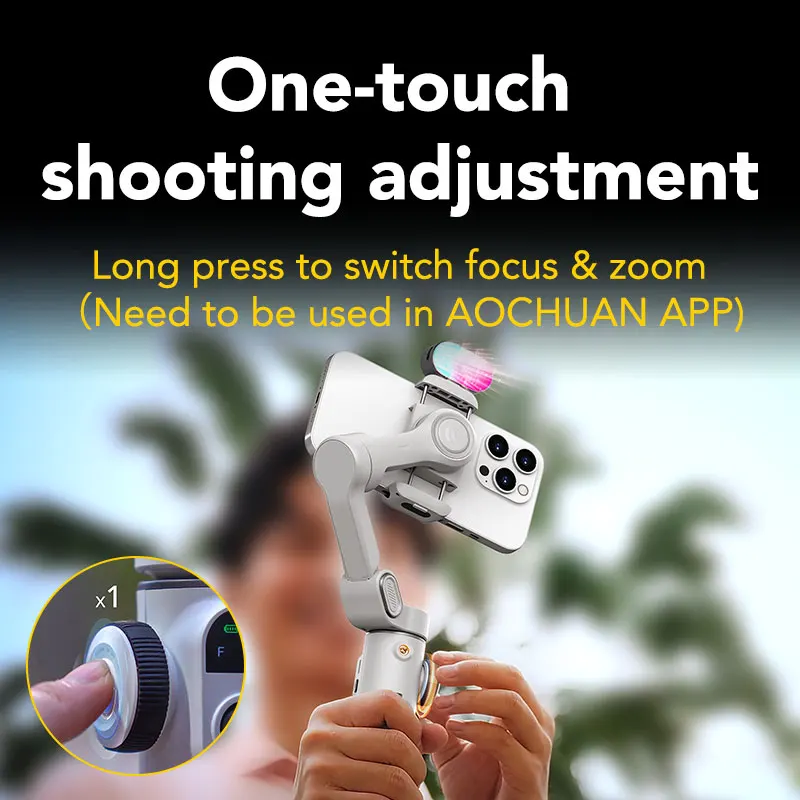 Aochuan Smart X2 Kit Estabilizador de cardan portátil branco de 3 eixos com poste de extensão integrado e LED para iPhone e telefone Android