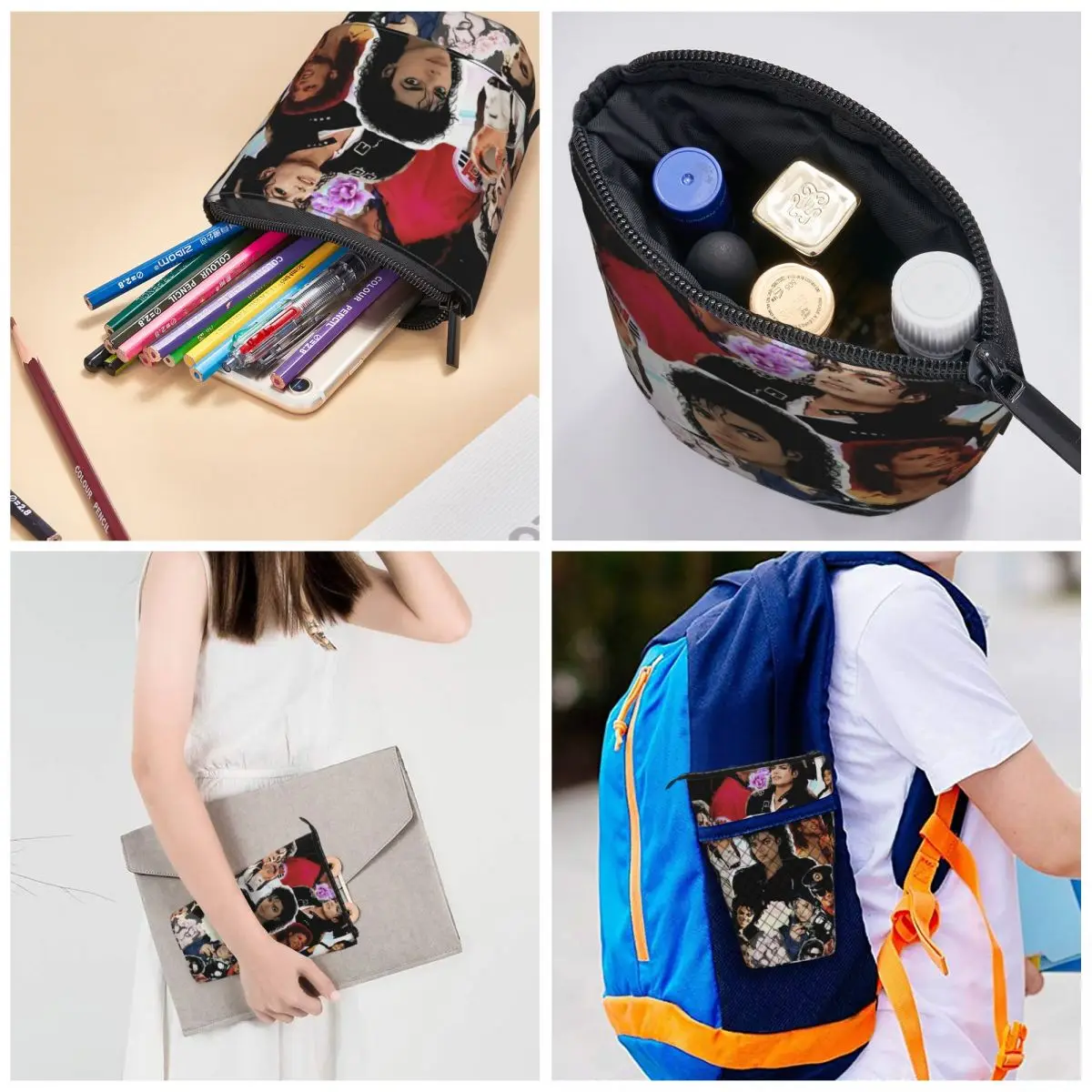 Michael Jackson Pen Box Student School Zipper Pen Bag Child Stationery Bag Pencase Vertical Retractable Pencil Case