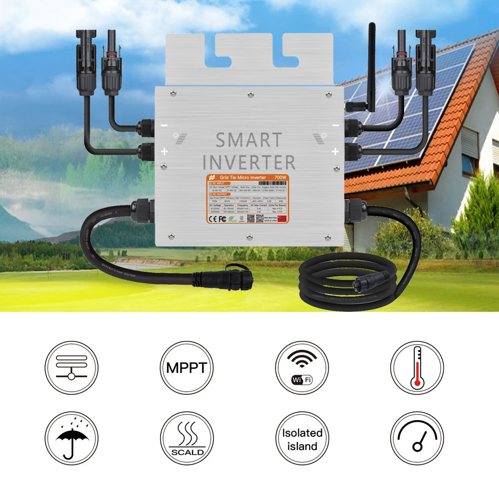 600W 700W 800W Grid Tie inverter solare WiFi integrato 18-50VDC 80-260VAC Microinverter a onda sinusoidale pura per pannelli solari 2*300-400W