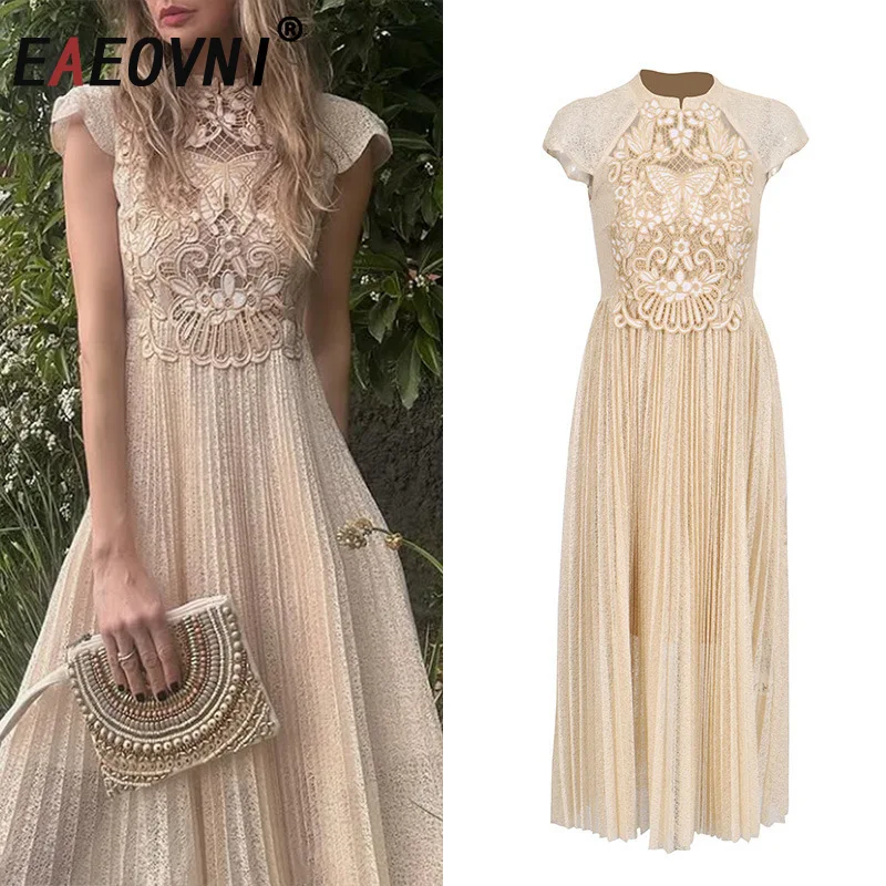 

EAEOVNI Elegant Embroider Design Sleeveless Dress For Women Fashion High Waist Evening Party Dresses 2025 New Clothing 1A1655